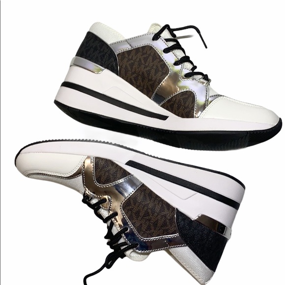 MICHAEL KORS LIV Logo Mixed-Media Wedge Sneaker - Picture 3 of 11